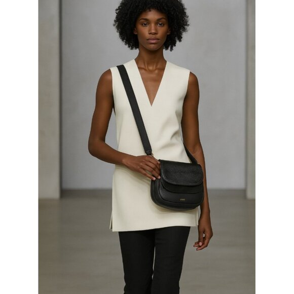 Fossil Peyton Double Flap Crossbody Small Black Leather Handbag - Picture 14 of 16